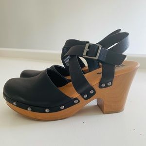 Korks Black Clog Wedge Platform Shoes 8